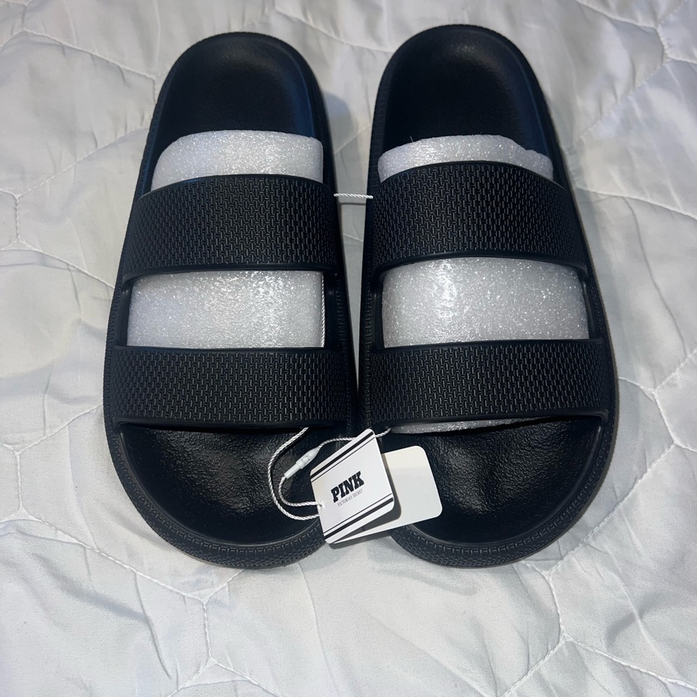 PINK Victoria's Secret Black Slide Sandals